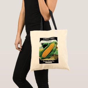 Kunst van vintage zaadpaketlabels, zoete gele maïs tote bag