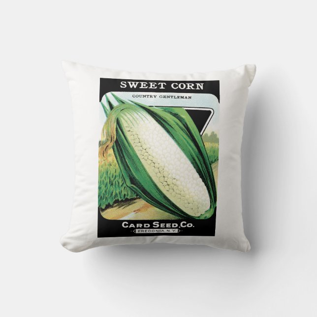 Kunst van vintage zaadpaketlabels, zoete witte maï kussen (Voorkant)
