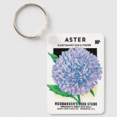Kunst van vintage zaadpakket, paarse Aster bloemen Sleutelhanger (Voorkant)