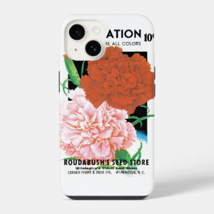 Kunst van vintage zaadpakketlabels, anjers bloemen iPhone 14 hoesje