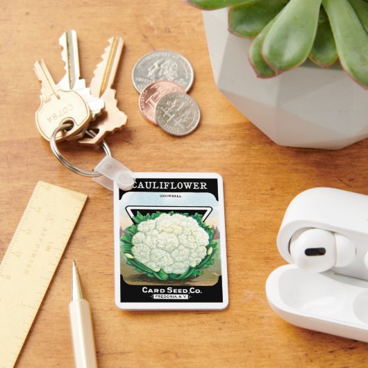 Kunst van vintage zaadpakketlabels, bloemkoolgroen sleutelhanger (Bureau)