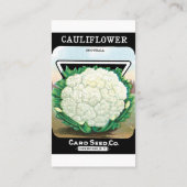 Kunst van vintage zaadpakketlabels, bloemkoolgroen visitekaartje (Achterkant)