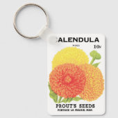 Kunst van vintage zaadpakketlabels, Calendula Bloe Sleutelhanger (Voorkant)