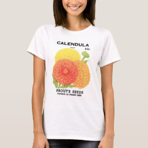 Kunst van vintage zaadpakketlabels, Calendula bloe T-shirt