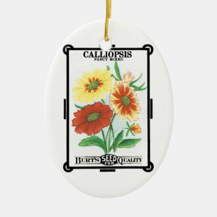 Kunst van vintage zaadpakketlabels, Calliopsis-blo Keramisch Ornament