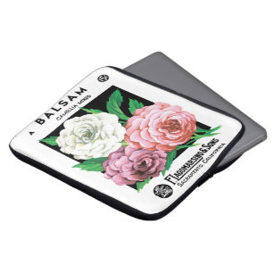 Kunst van vintage zaadpakketlabels, Camellia Bloem Laptop Sleeve
