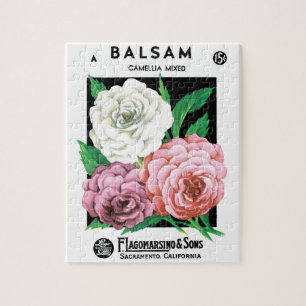 Kunst van vintage zaadpakketlabels, Camellia-bloem Legpuzzel