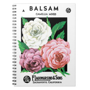 Kunst van vintage zaadpakketlabels, Camellia Bloem Notitieboek