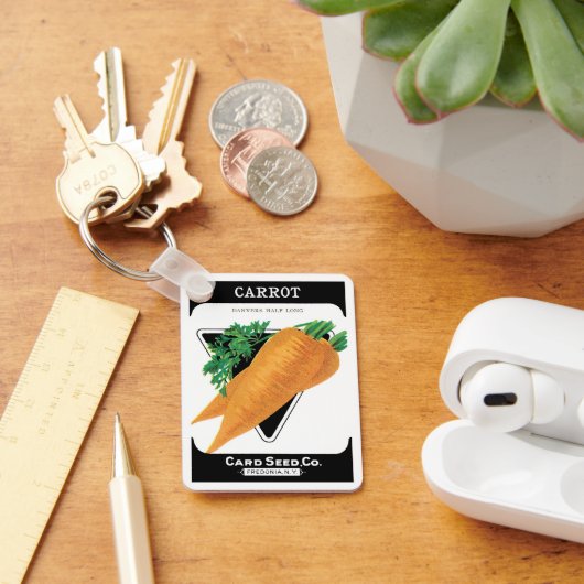 Kunst van vintage zaadpakketlabels, Danvers-wortel Sleutelhanger (Bureau)