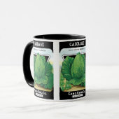 Kunst van vintage zaadpakketlabels, groene kool mok (Voorkant links)
