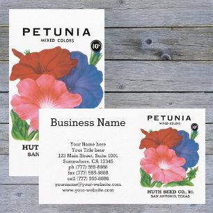 Kunst van vintage zaadpakketlabels, Petunia Bloeme Visitekaartje