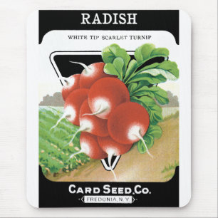 Kunst van vintage zaadpakketlabels, scharlaken rad muismat