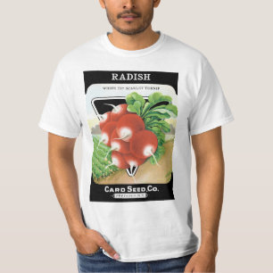 Kunst van vintage zaadpakketlabels, scharlaken rad t-shirt