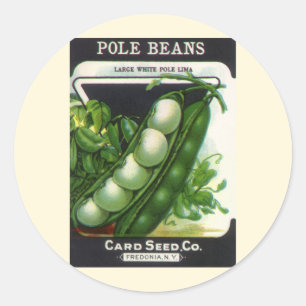 Kunst van vintage zaadpakketlabels, stok limabonen ronde sticker