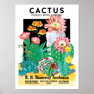 Kunst van vintage zaadpakketlabels voor woestijnca poster
