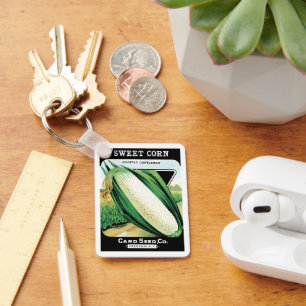 Kunst van vintage zaadpakketlabels, zoete witte ma sleutelhanger