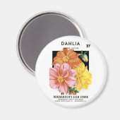 Kunst van vintage zaadpakketten, Dahlia-tuinbloeme Magneet (Voorkant / Achterkant)
