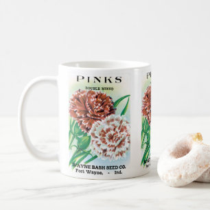Kunst van vintage zaadpakketten, Pinks Anjers Bloe Koffiemok