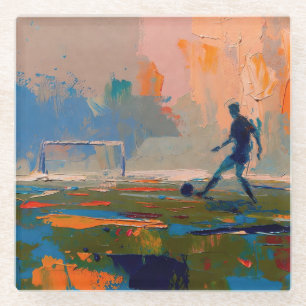 "Kunst van voetbal" (Stijl 1) Olieverfschilderij  Glazen Onderzetter