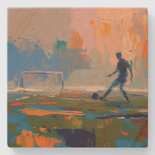 "Kunst van voetbal" (Stijl 1) Olieverfschilderij  Stenen Onderzetter