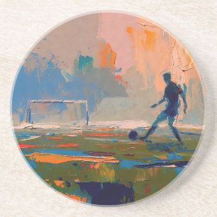 "Kunst van voetbal" (Stijl 1) Olieverfschilderij  Zandsteen Onderzetter