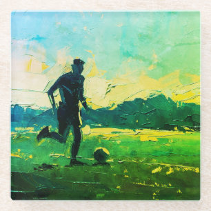 "Kunst van voetbal" (Stijl 4) Olieverfschilderij  Glazen Onderzetter
