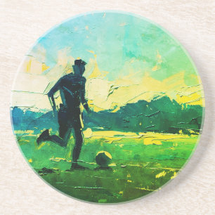 "Kunst van voetbal" (Stijl 4) Olieverfschilderij  Zandsteen Onderzetter