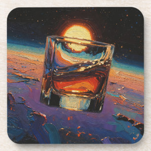 Kunst van Whiskey: In de ruimte (schilderij nr. 3) Bier Onderzetter