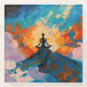 Kunst van Yoga (#4) olieverfschilderij Glazen Onderzetter