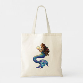 Kunst van zeemeermin in glas-in-loodstijl bij maan tote bag