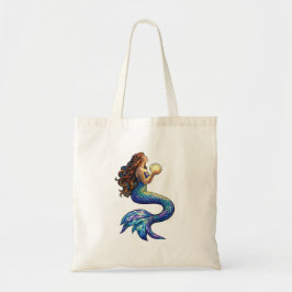 Kunst van zeemeermin in glas-in-loodstijl bij maan tote bag