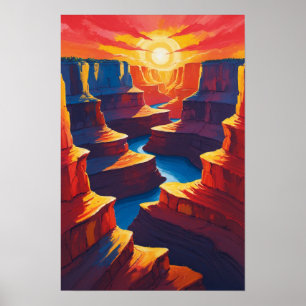 Kunst van zonsondergang in Grand Canyon met rode r Poster
