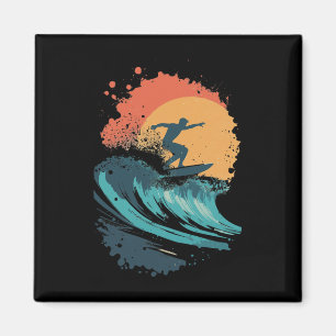 Kunst van zonsondergang surfen golf, Retro strand  Magneet