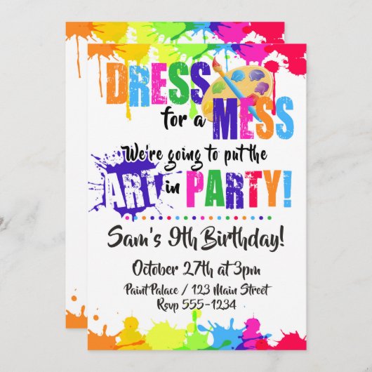 Kunst / Verf / Craft verjaardagsfeestje uitnodigin Kaart (Voorkant / Achterkant)