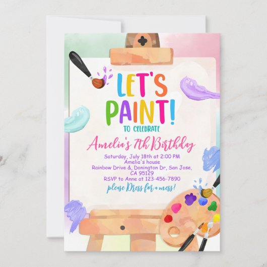 Kunst Verjaardag Uitnodiging Schilderen Party Meis (Voorkant)