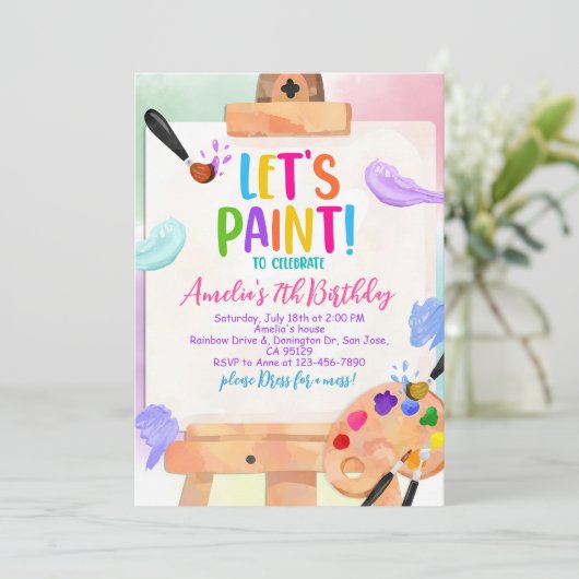 Kunst Verjaardag Uitnodiging Schilderen Party Meis (Staand voorkant)