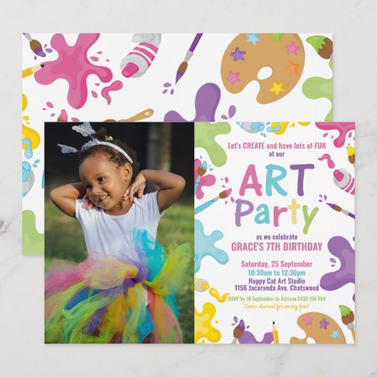 Kunst Verjaardagsfeest Regenboog Schilderij Meisje Kaart (Voorkant / Achterkant)