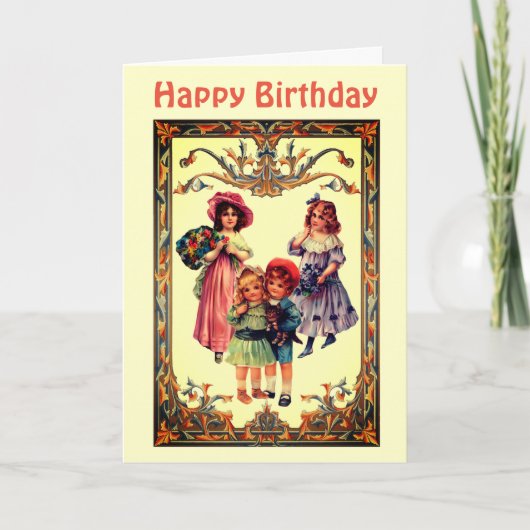 kunst Victoriaans kinderen Birthday Kaart (Voorkant)