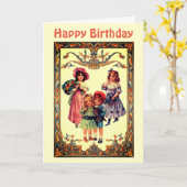 kunst Victoriaans kinderen Birthday Kaart (Gele Bloem)