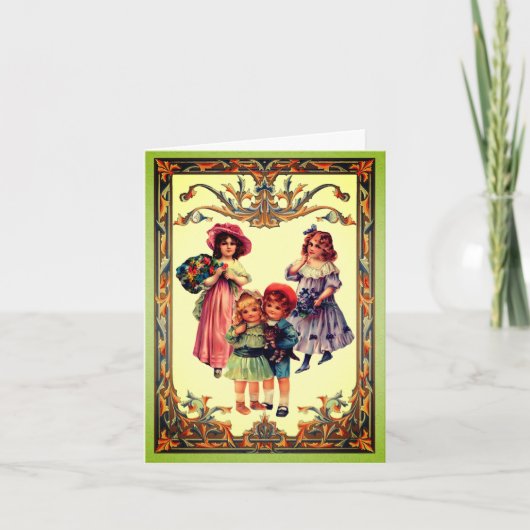 Kunst Victoriaans Kinderen Noteer Kaart (Voorkant)