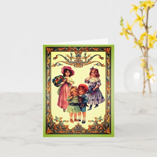 Kunst Victoriaans Kinderen Noteer Kaart (Gele Bloem)