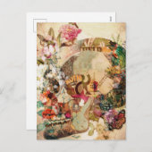 Kunst Vintage Suiker Schedel Bloemen Feestdagenkaart (Voorkant / Achterkant)