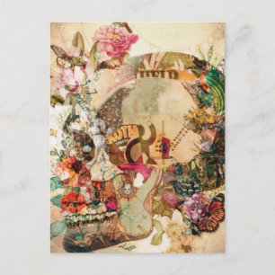 Kunst Vintage Suiker Skull Bloemen Feestdagenkaart