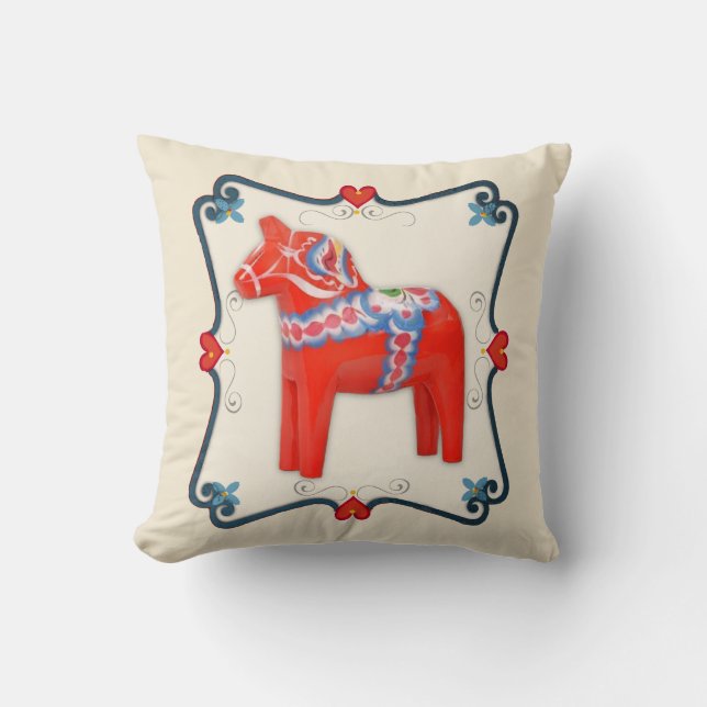 Kunst voor Dala Horse Folk Kussen (Voorkant)