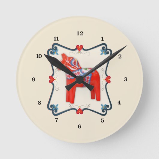 Kunst voor Dala Horse Folk Ronde Klok (Voorkant)