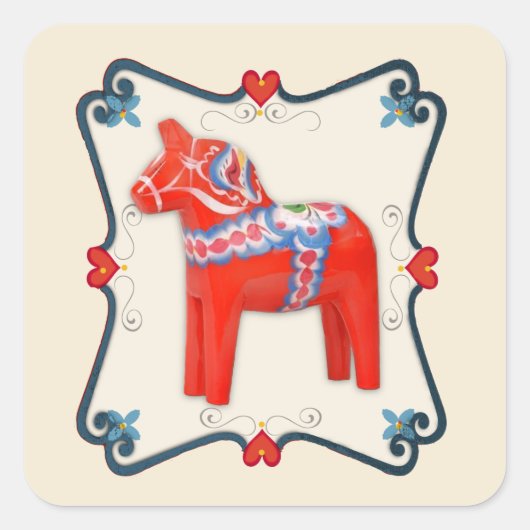 Kunst voor Dala Horse Folk Vierkante Sticker (Voorkant)