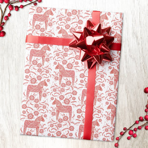 Kunst voor Dala Horse Red en White Folk Cadeaupapier
