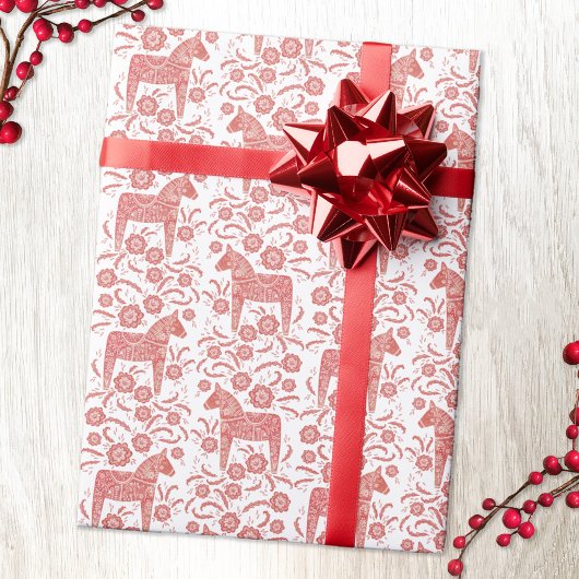 Kunst voor Dala Horse Red en White Folk Cadeaupapier