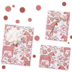 Kunst voor Dala Horse Red en White Folk Inpakpapier Vel