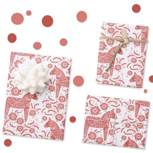 Kunst voor Dala Horse Red en White Folk Inpakpapier Vel